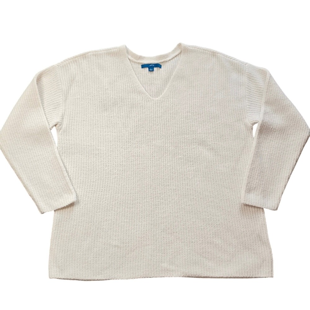 APT 9 Womens Size L Beige V Neck Long Sleeve Knit Sweater